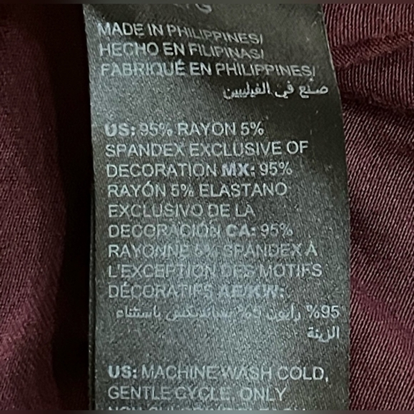 White House Black Market Lg Burgundy Silver Micro Bead Trim Chiffon Hem V-Neck - Picture 8 of 8